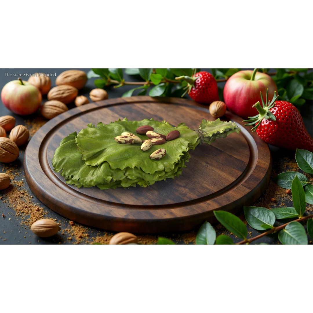 Lettuce Leaves with Brazil Nuts 3D Model – High Poly Culinary Asset, FBX - View 3