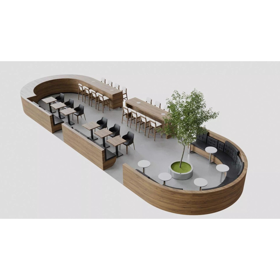 Food Court 3D Model – Detailed Outdoor Restaurant Setup, FBX - View 2
