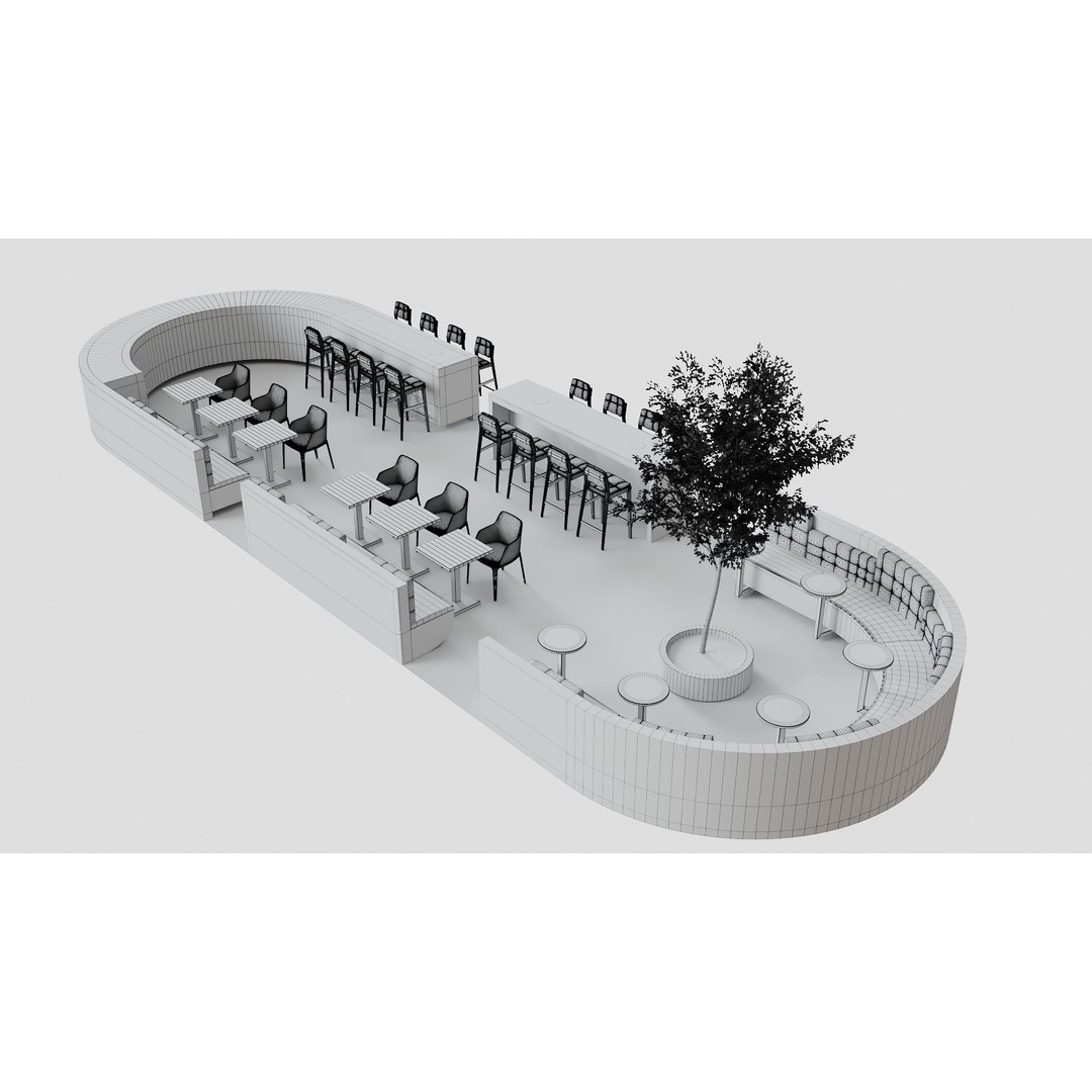 Food Court 3D Model – Detailed Outdoor Restaurant Setup, FBX - View 3