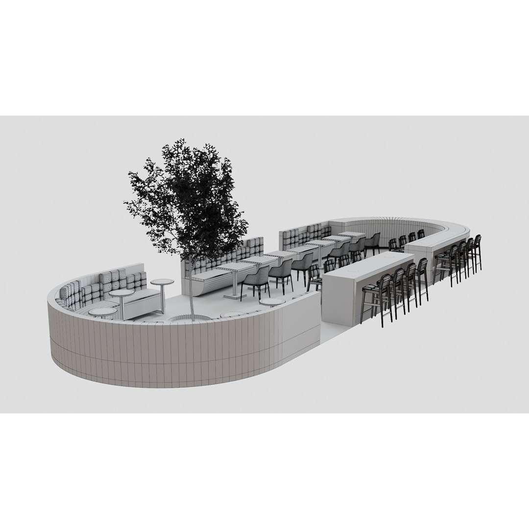 Food Court 3D Model – Detailed Outdoor Restaurant Setup, FBX - View 5