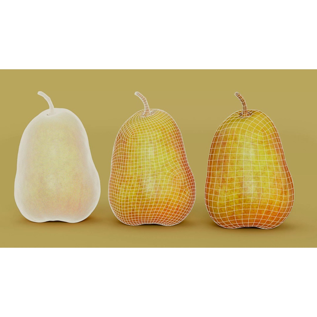 Hyper-Realistic Yellow Pear 3D Model – Low Poly Game Asset, FBX - View 3