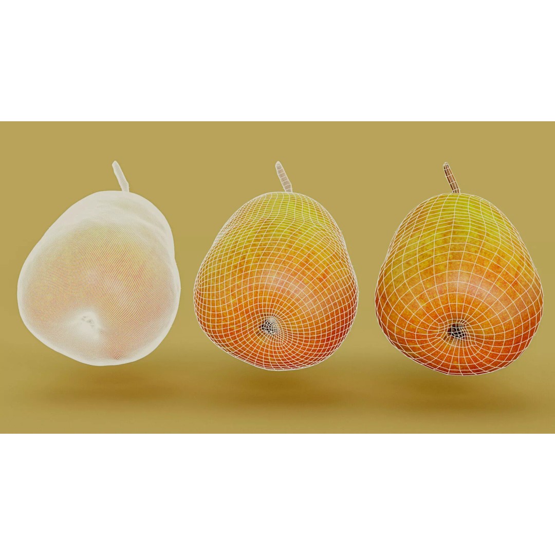 Hyper-Realistic Yellow Pear 3D Model – Low Poly Game Asset, FBX - View 4