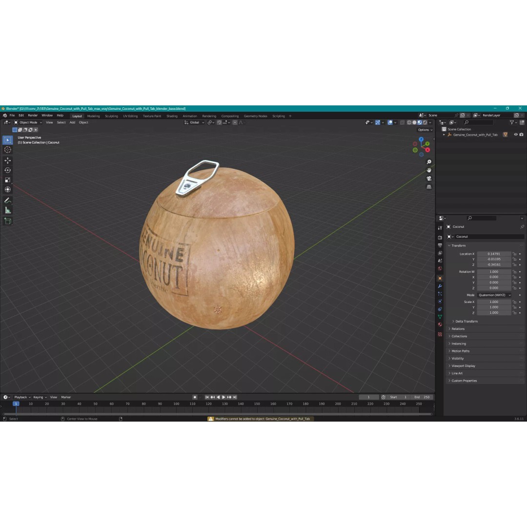 Genuine Coconut 3D Model – Realistic Beverage Packaging with Pull Tab - View 21