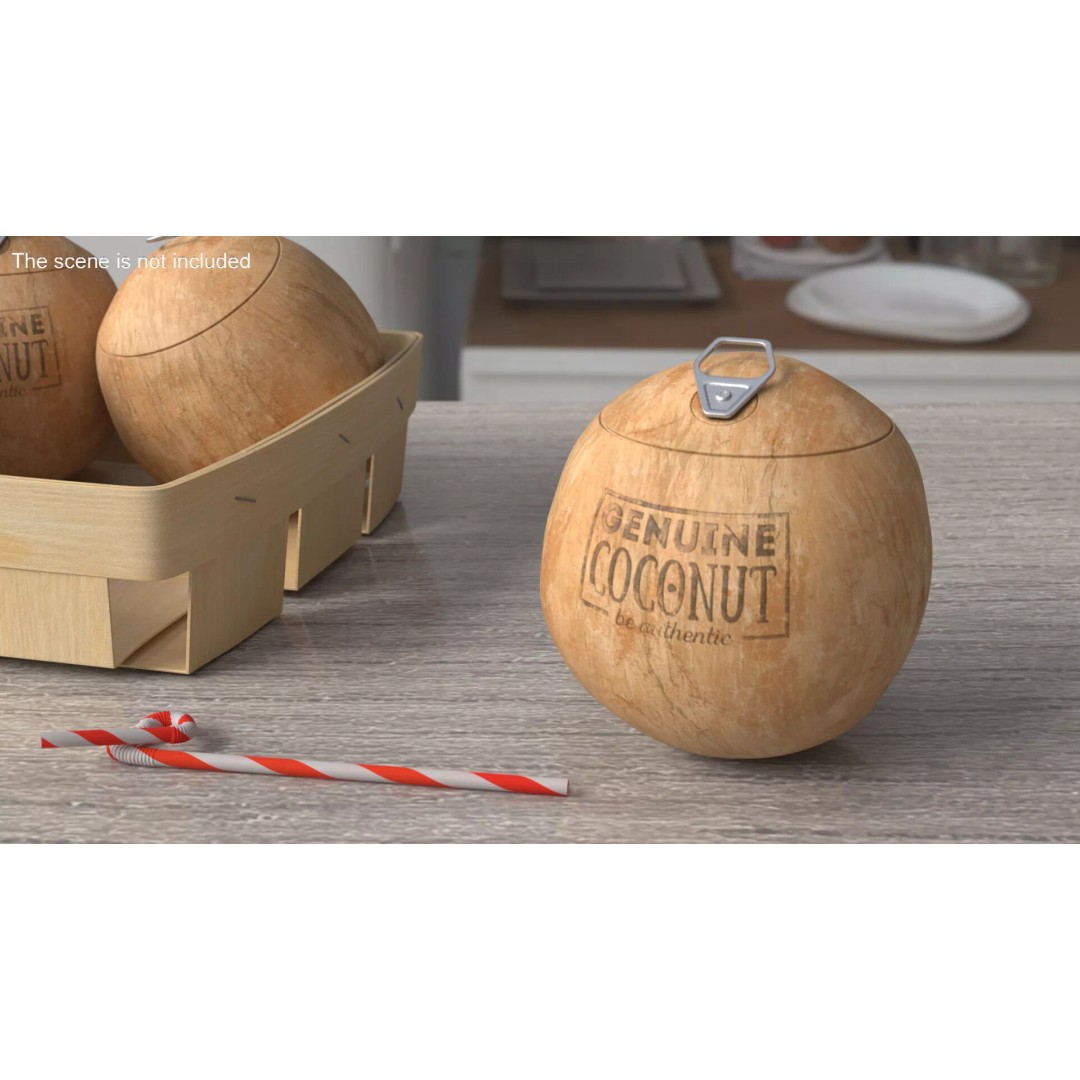 Genuine Coconut 3D Model – Realistic Beverage Packaging with Pull Tab - View 3
