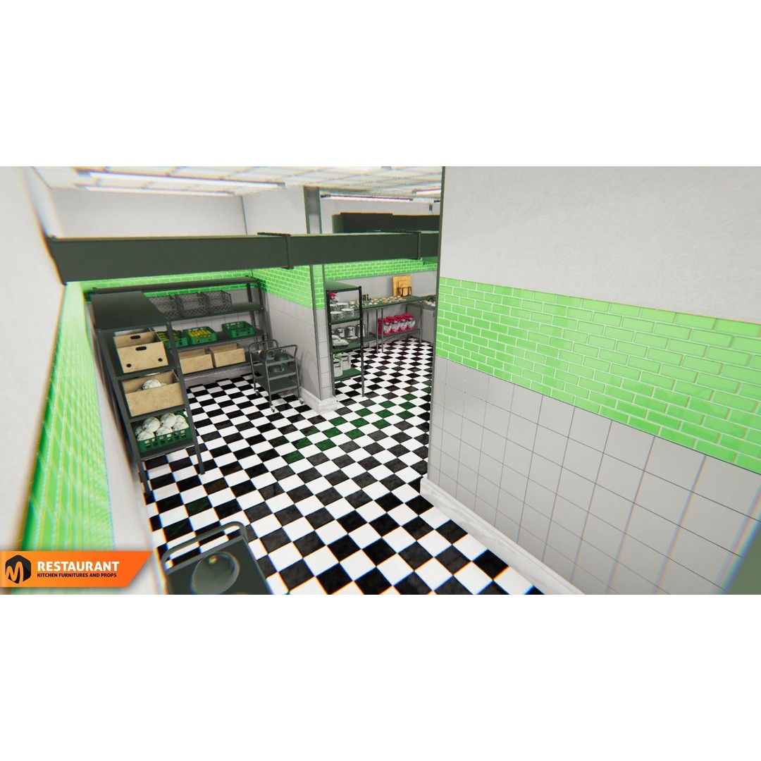 Restaurant Kitchen 3D Model – Interior Props and Equipment, PBR