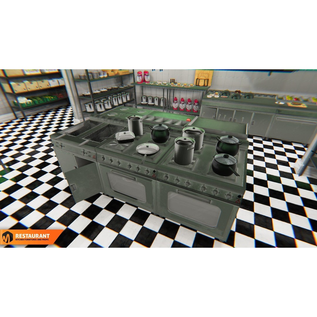 Restaurant Kitchen 3D Model – Interior Props and Equipment, PBR - View 10