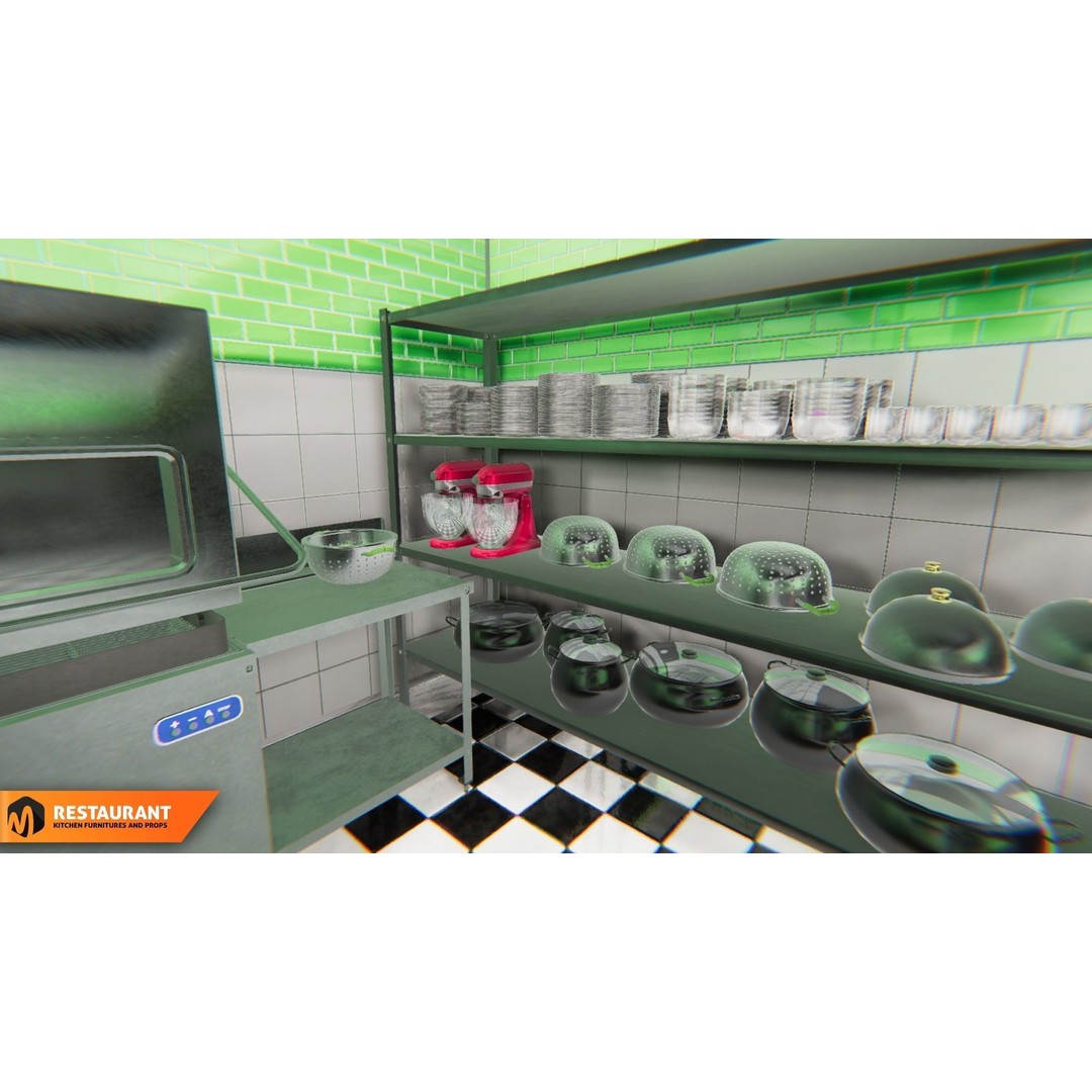 Restaurant Kitchen 3D Model – Interior Props and Equipment, PBR - View 11