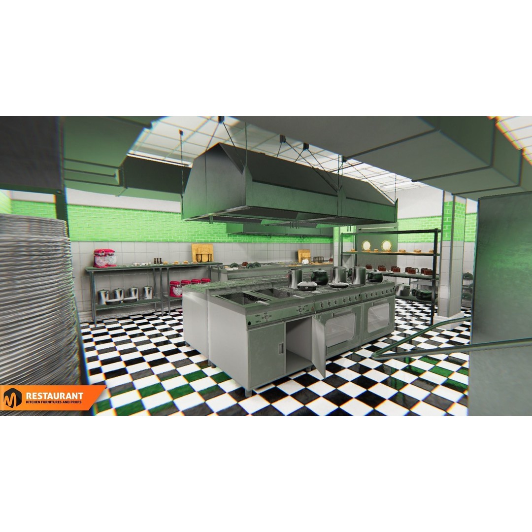Restaurant Kitchen 3D Model – Interior Props and Equipment, PBR - View 13