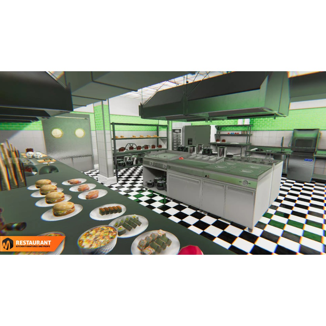 Restaurant Kitchen 3D Model – Interior Props and Equipment, PBR - View 2