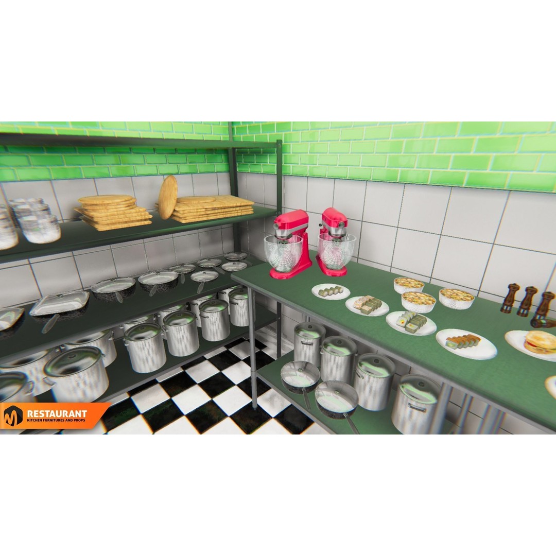 Restaurant Kitchen 3D Model – Interior Props and Equipment, PBR - View 3