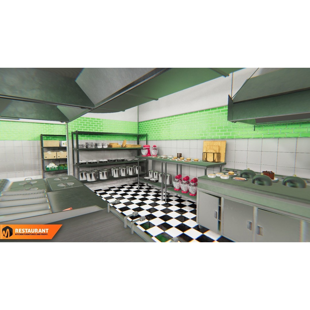 Restaurant Kitchen 3D Model – Interior Props and Equipment, PBR - View 6