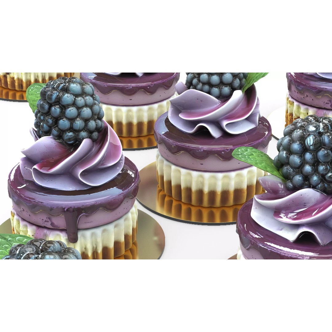 Blackberry Cake 3D Model – Low Poly PBR Asset, FBX, OBJ - View 3