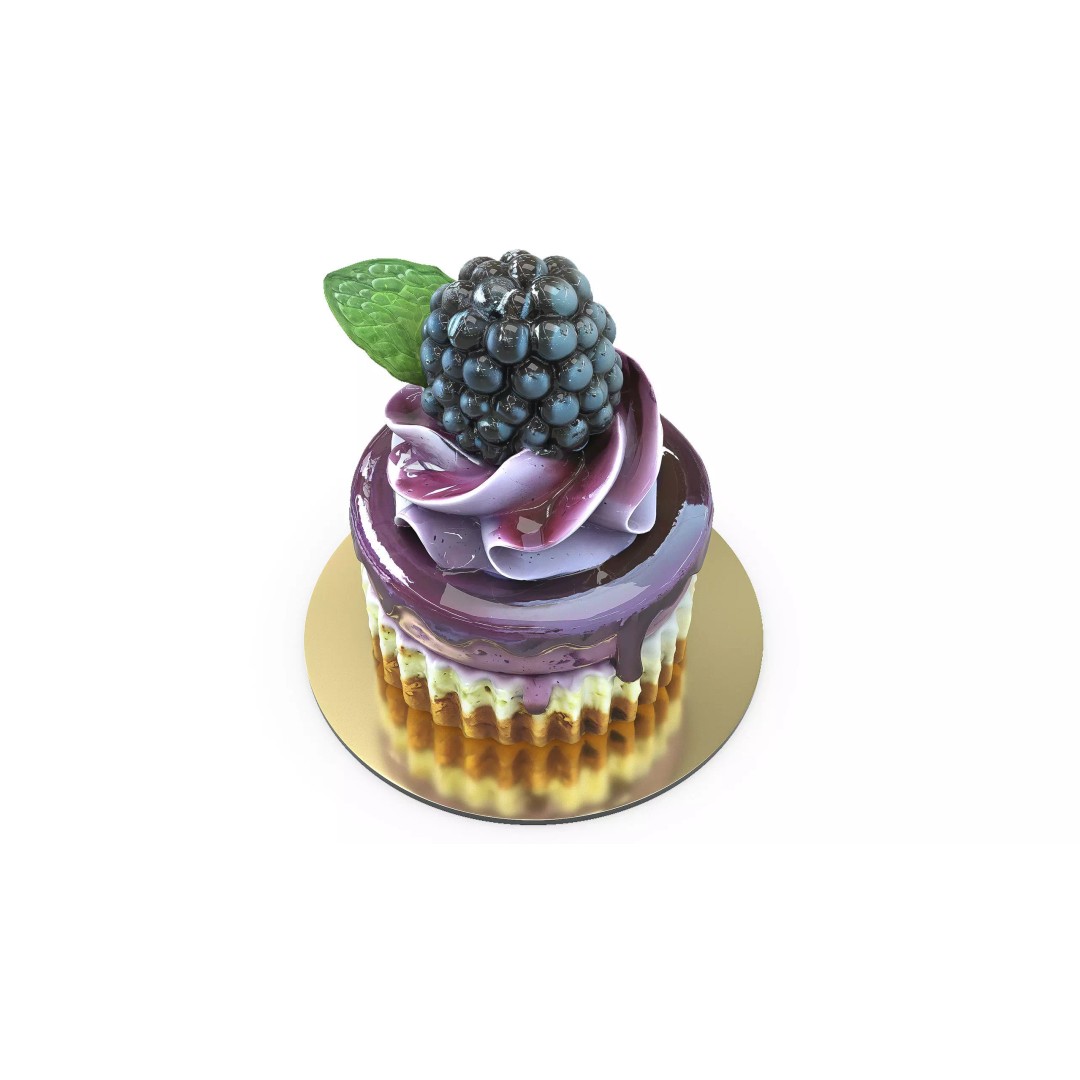 Blackberry Cake 3D Model – Low Poly PBR Asset, FBX, OBJ - View 4