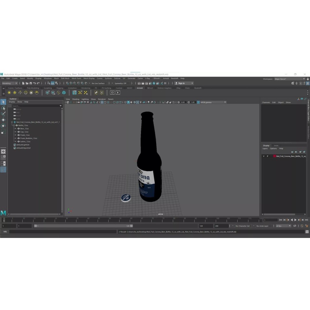 Not Full Corona Beer Bottle 3D Model – Realistic Beverage Asset, FBX