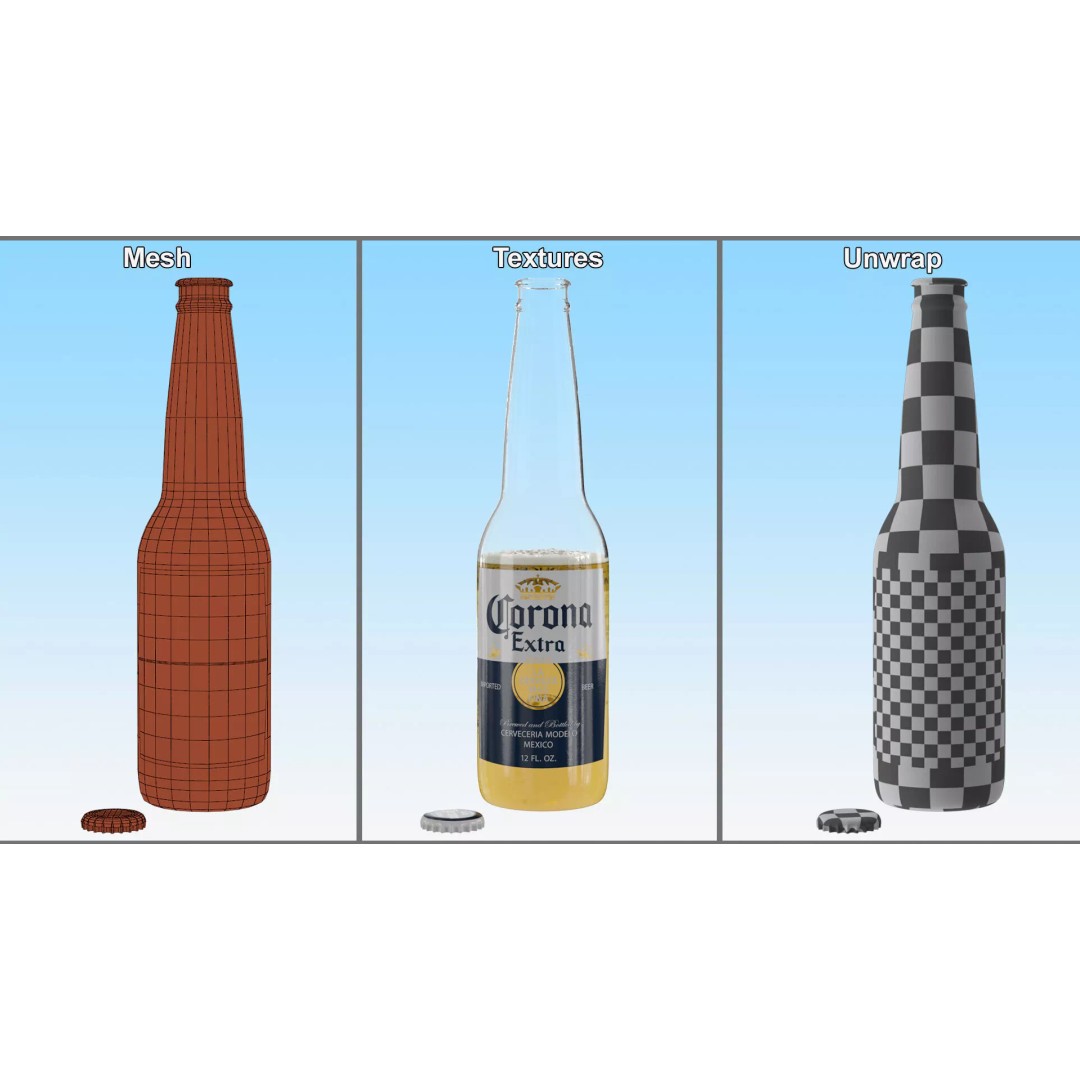 Not Full Corona Beer Bottle 3D Model – Realistic Beverage Asset, FBX - View 10