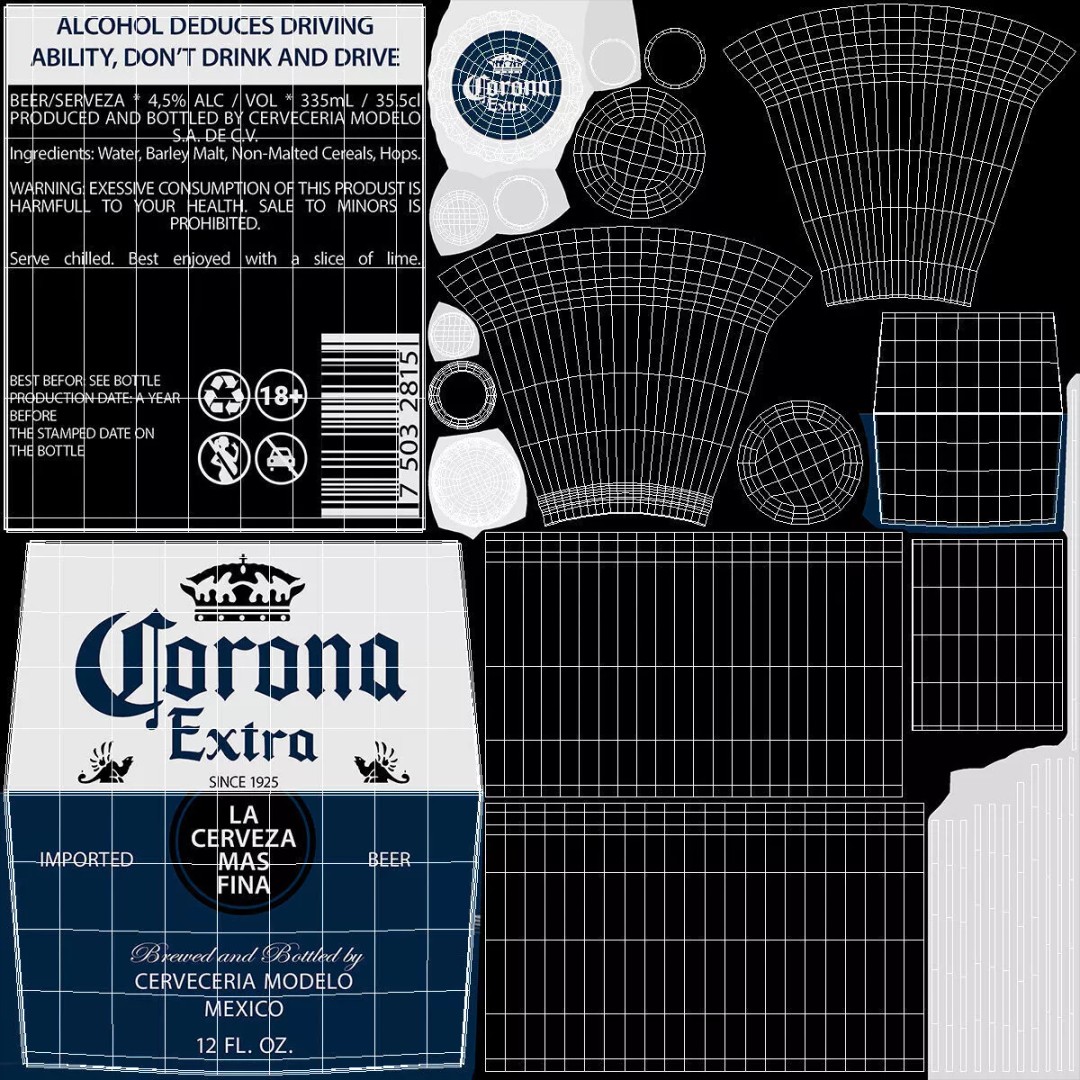 Not Full Corona Beer Bottle 3D Model – Realistic Beverage Asset, FBX - View 12