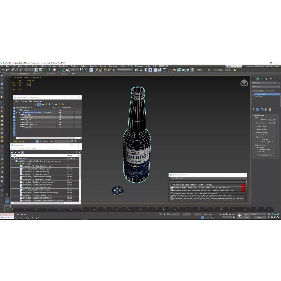 Not Full Corona Beer Bottle 3D Model – Realistic Beverage Asset, FBX - View 14