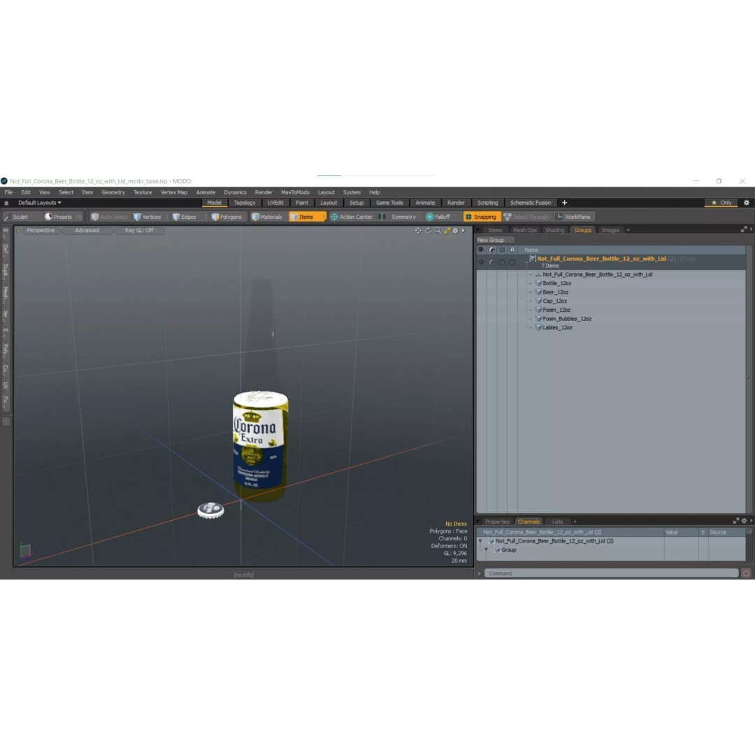 Not Full Corona Beer Bottle 3D Model – Realistic Beverage Asset, FBX - View 18