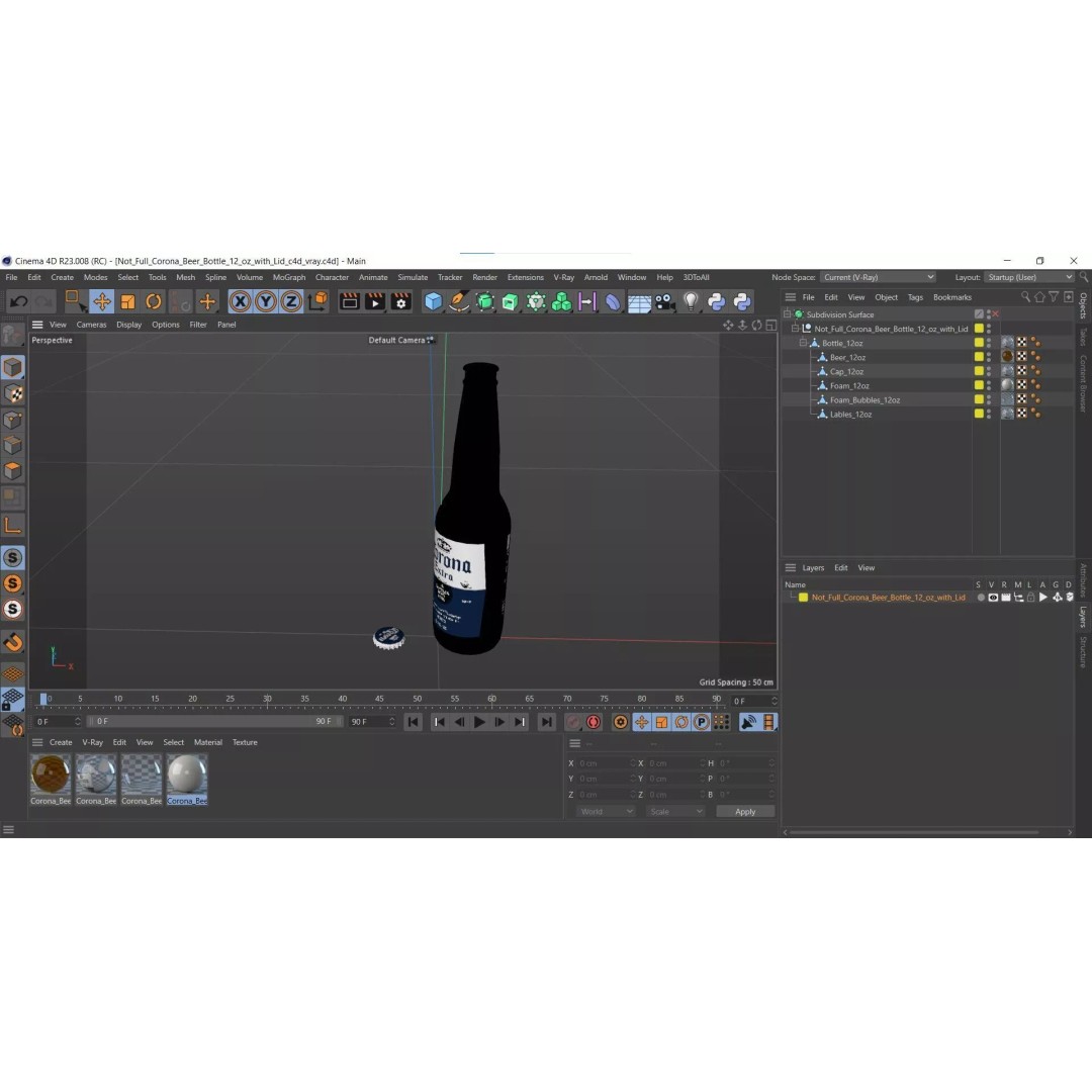 Not Full Corona Beer Bottle 3D Model – Realistic Beverage Asset, FBX - View 19