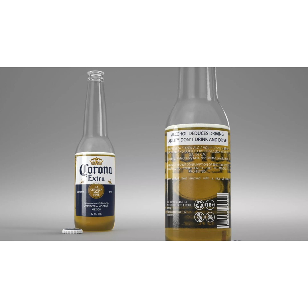 Not Full Corona Beer Bottle 3D Model – Realistic Beverage Asset, FBX - View 2