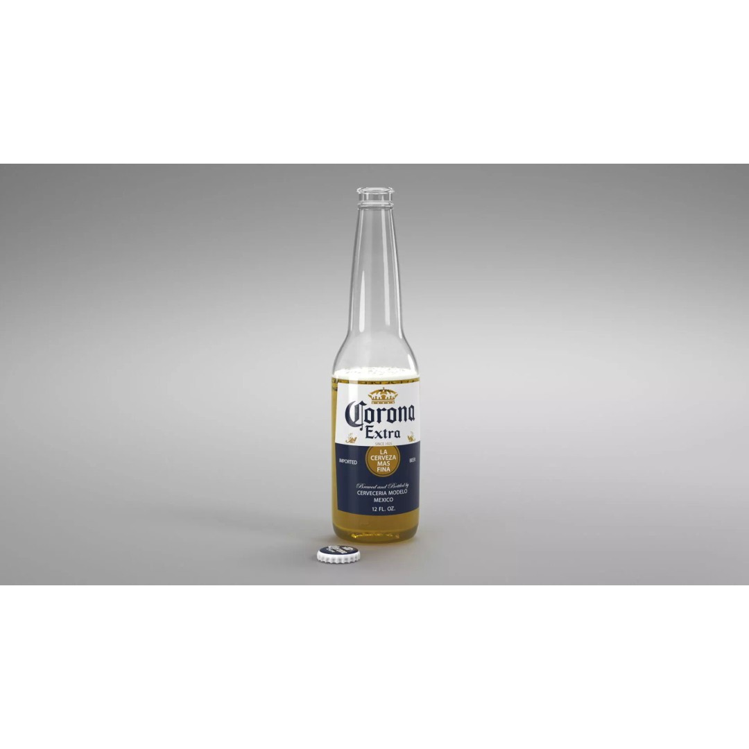 Not Full Corona Beer Bottle 3D Model – Realistic Beverage Asset, FBX - View 3