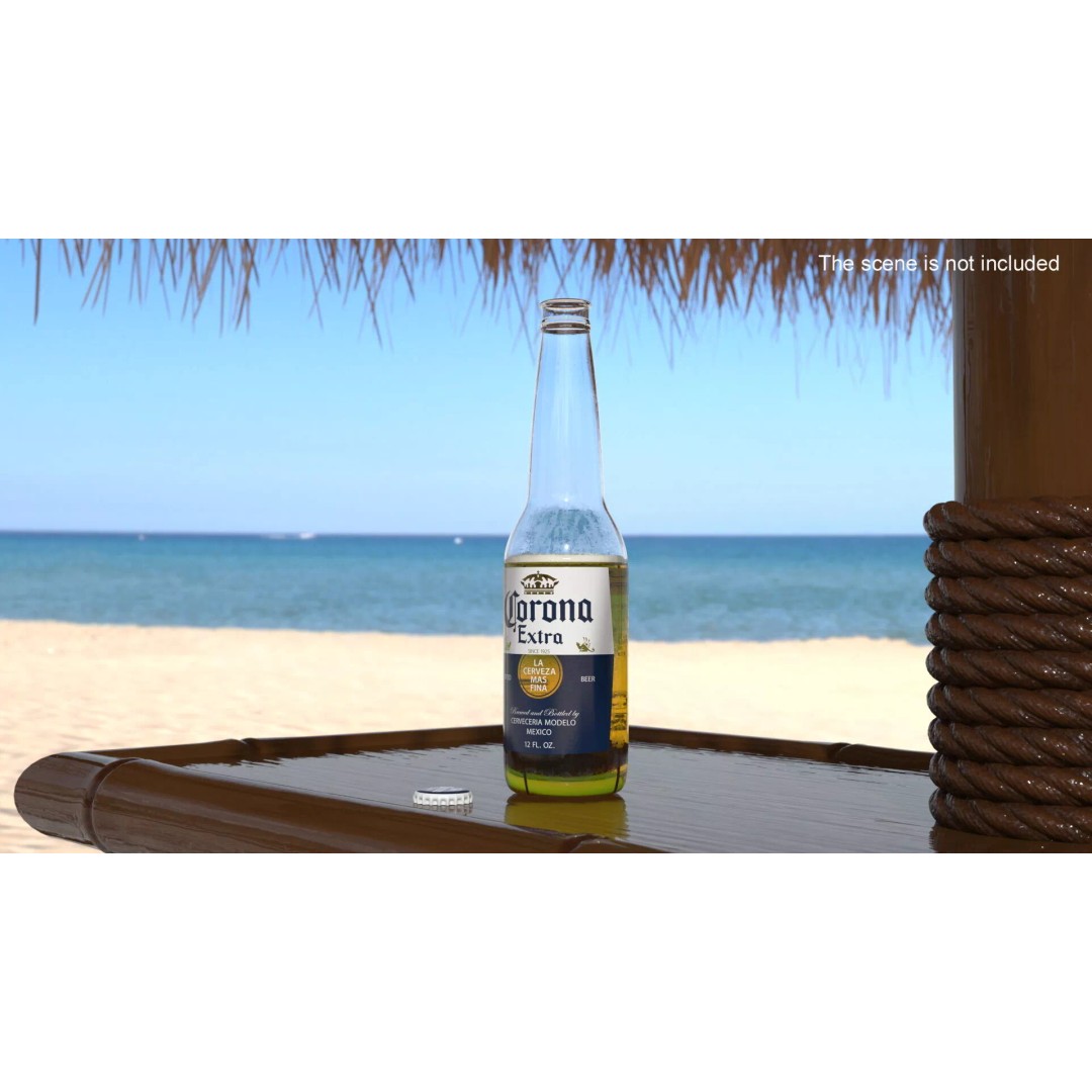 Not Full Corona Beer Bottle 3D Model – Realistic Beverage Asset, FBX - View 4