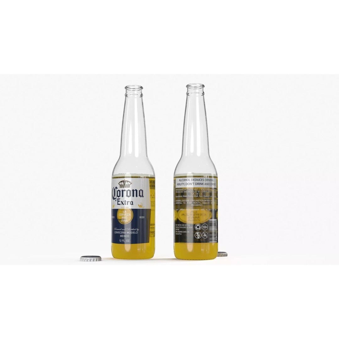 Not Full Corona Beer Bottle 3D Model – Realistic Beverage Asset, FBX - View 5
