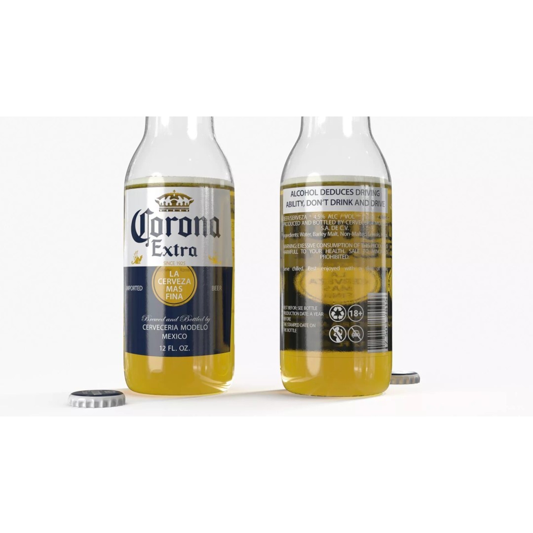 Not Full Corona Beer Bottle 3D Model – Realistic Beverage Asset, FBX - View 6