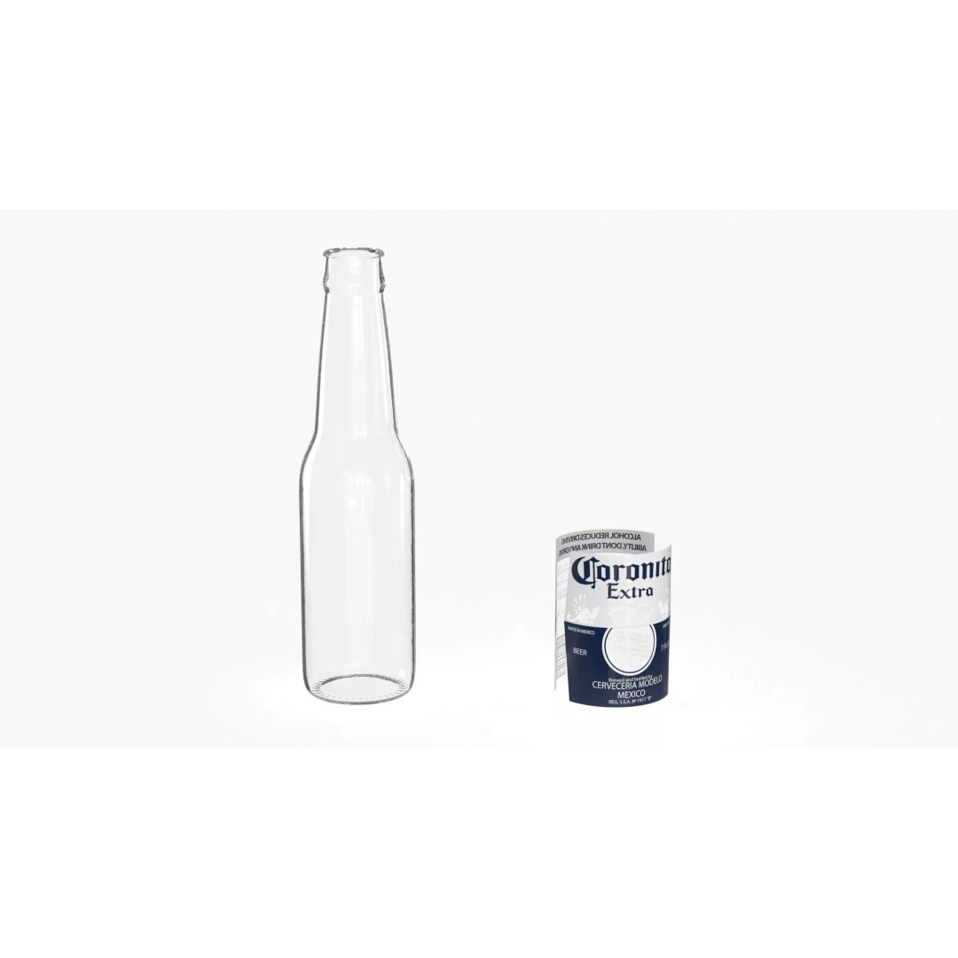 Not Full Corona Beer Bottle 3D Model – Realistic Beverage Asset, FBX - View 8