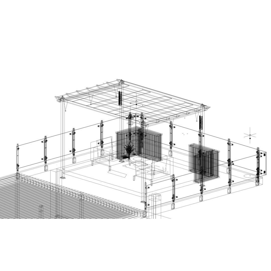 Rooftop Pergola Lounge 3D Model – Modern Design with Realistic Details, FBX, OBJ