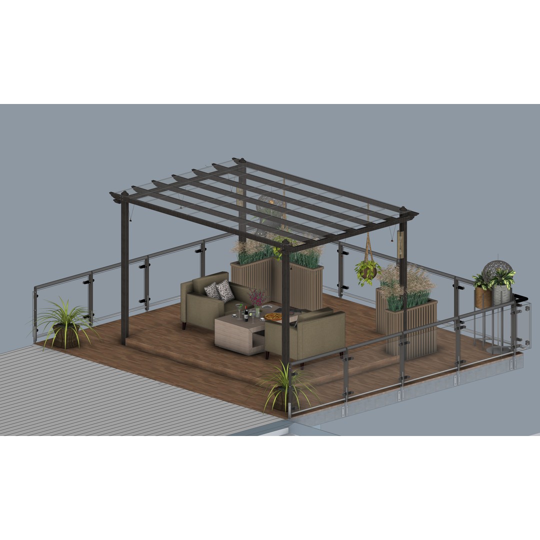 Rooftop Pergola Lounge 3D Model – Modern Design with Realistic Details, FBX, OBJ - View 17