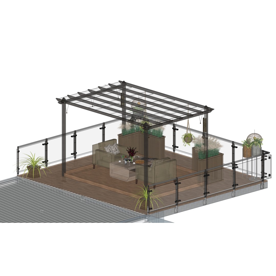 Rooftop Pergola Lounge 3D Model – Modern Design with Realistic Details, FBX, OBJ - View 18