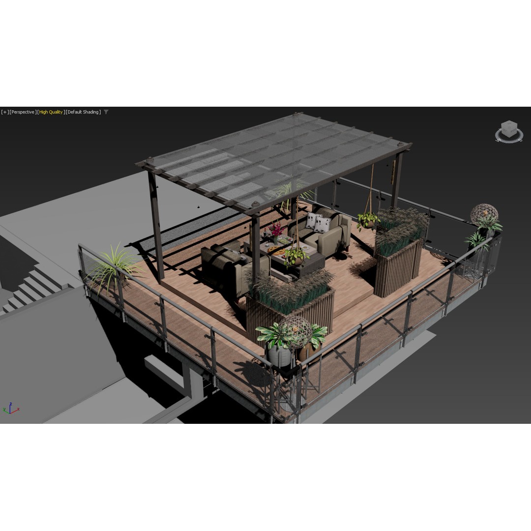 Rooftop Pergola Lounge 3D Model – Modern Design with Realistic Details, FBX, OBJ - View 20