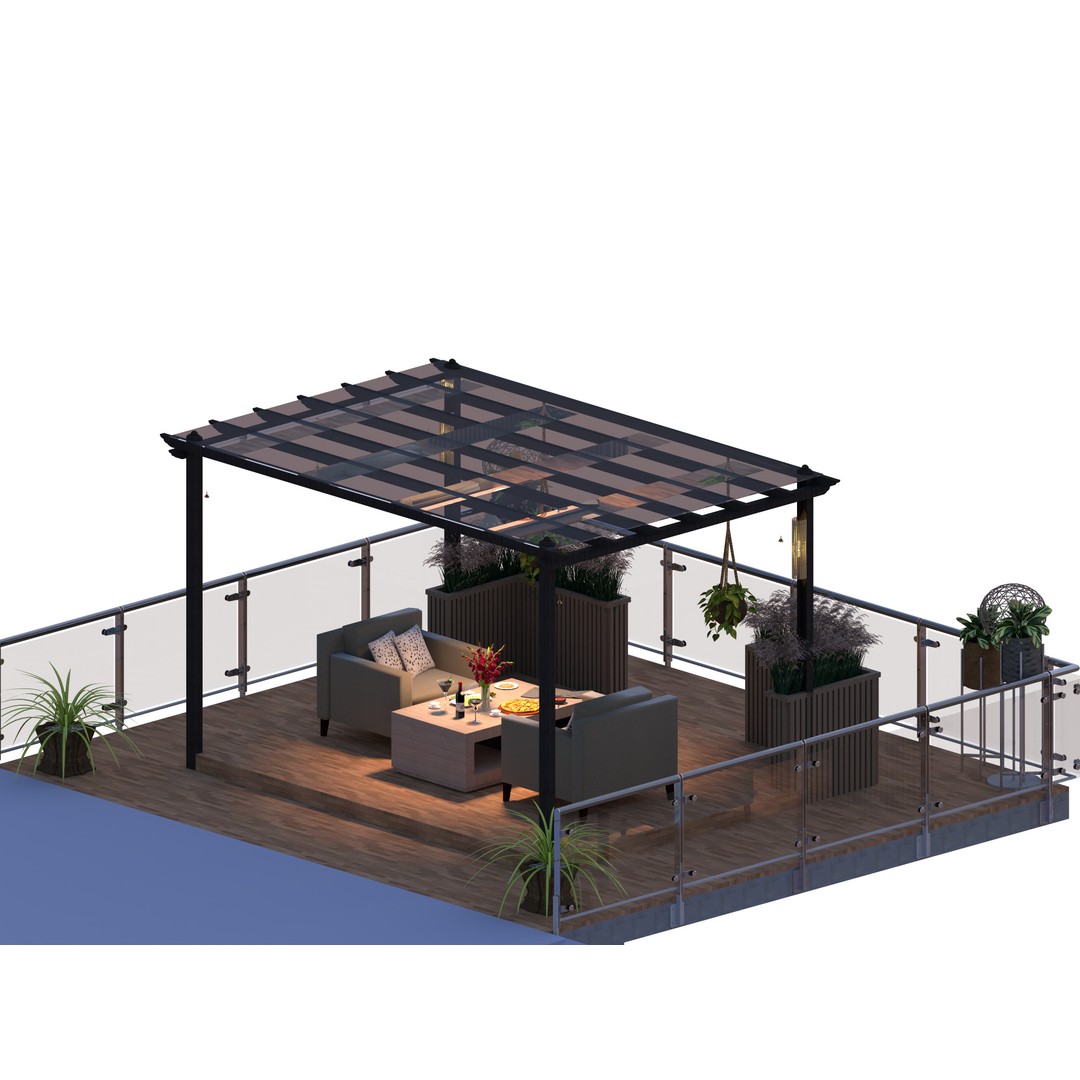 Rooftop Pergola Lounge 3D Model – Modern Design with Realistic Details, FBX, OBJ - View 22