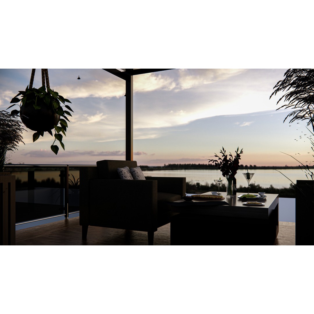 Rooftop Pergola Lounge 3D Model – Modern Design with Realistic Details, FBX, OBJ - View 3