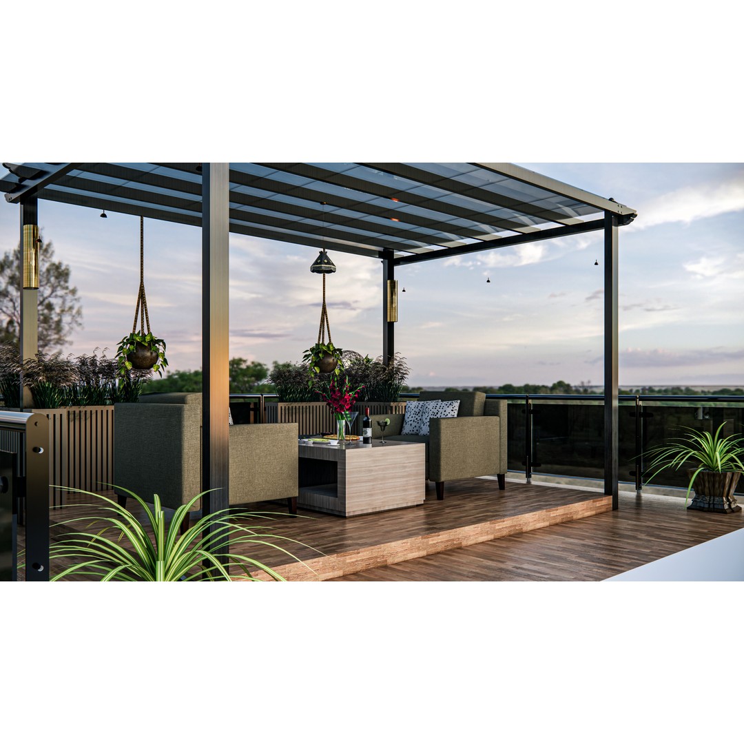 Rooftop Pergola Lounge 3D Model – Modern Design with Realistic Details, FBX, OBJ - View 6