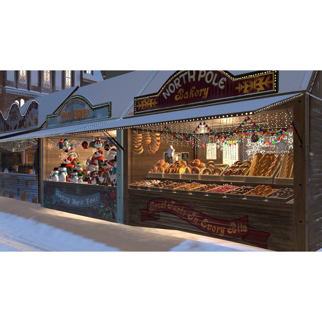 Christmas Mini Market 3D Model – Low Poly Architectural Set, FBX - View 48