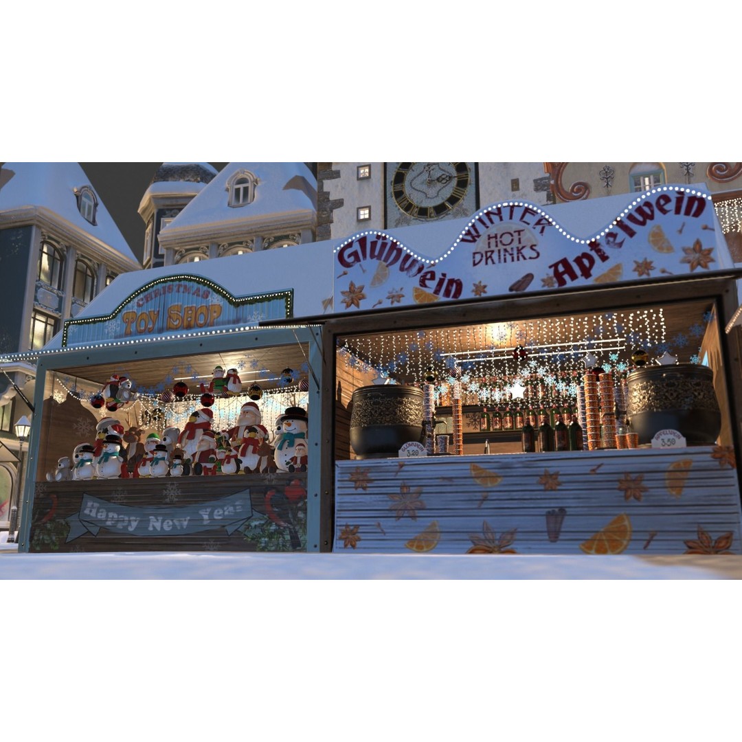 Christmas Mini Market 3D Model – Low Poly Architectural Set, FBX - View 80