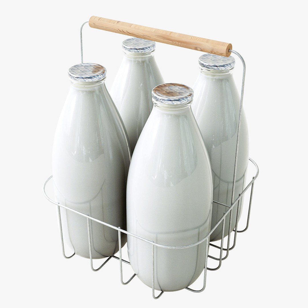 Vintage Milk Delivery Crate 3D Model – Classic Wire Basket with Bottles