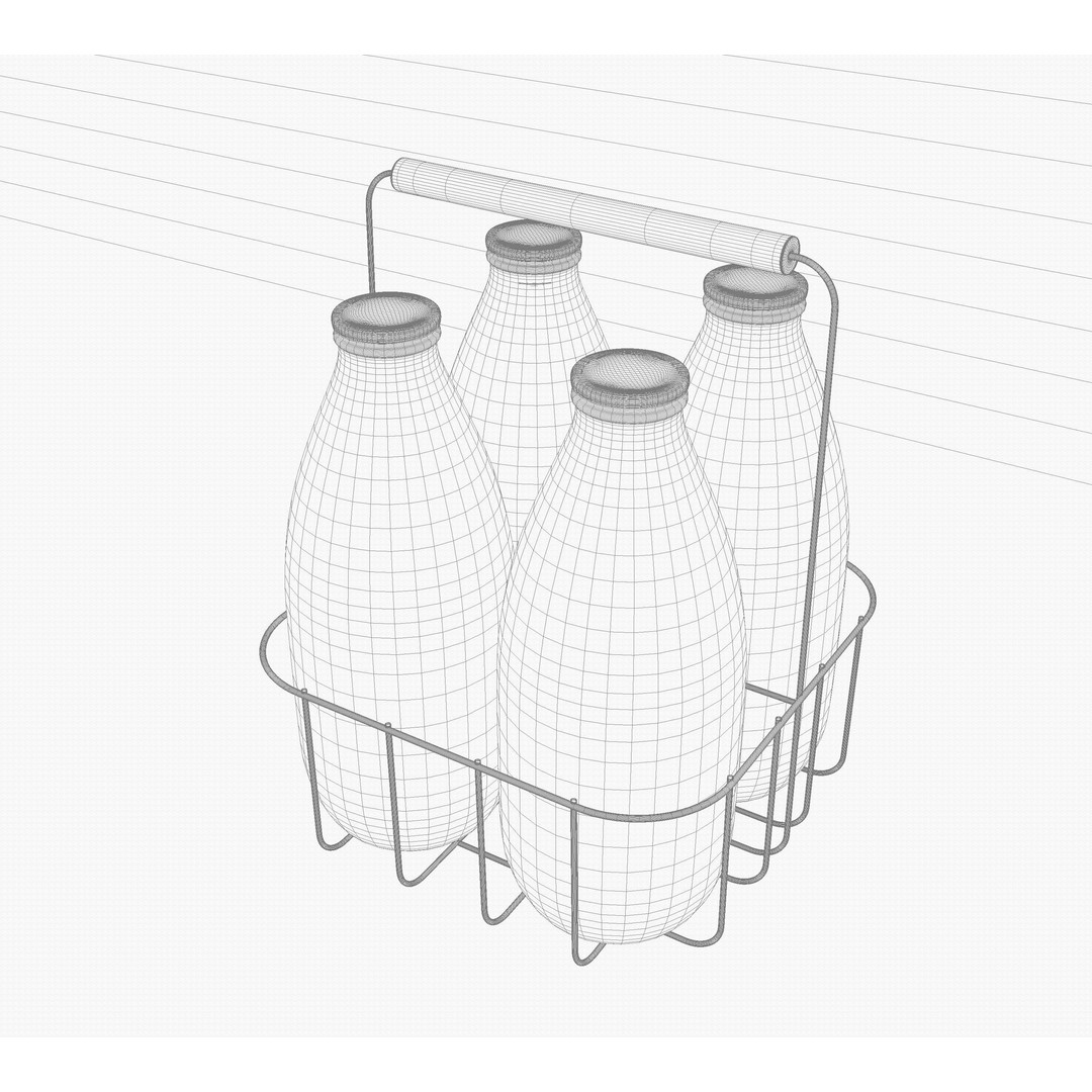 Vintage Milk Delivery Crate 3D Model – Classic Wire Basket with Bottles - View 11