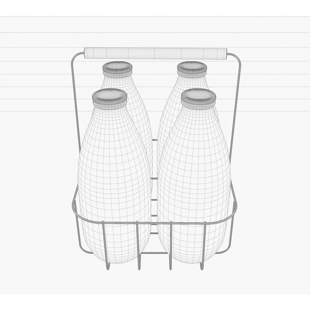 Vintage Milk Delivery Crate 3D Model – Classic Wire Basket with Bottles - View 9