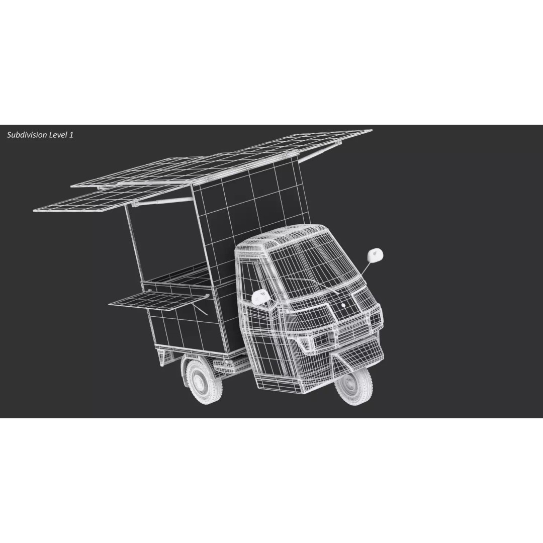 Piaggio Ape 50 Food Cart 3D Model – Vintage Catering Vehicle, FBX, OBJ