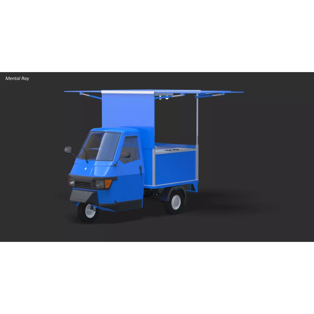 Piaggio Ape 50 Food Cart 3D Model – Vintage Catering Vehicle, FBX, OBJ - View 10