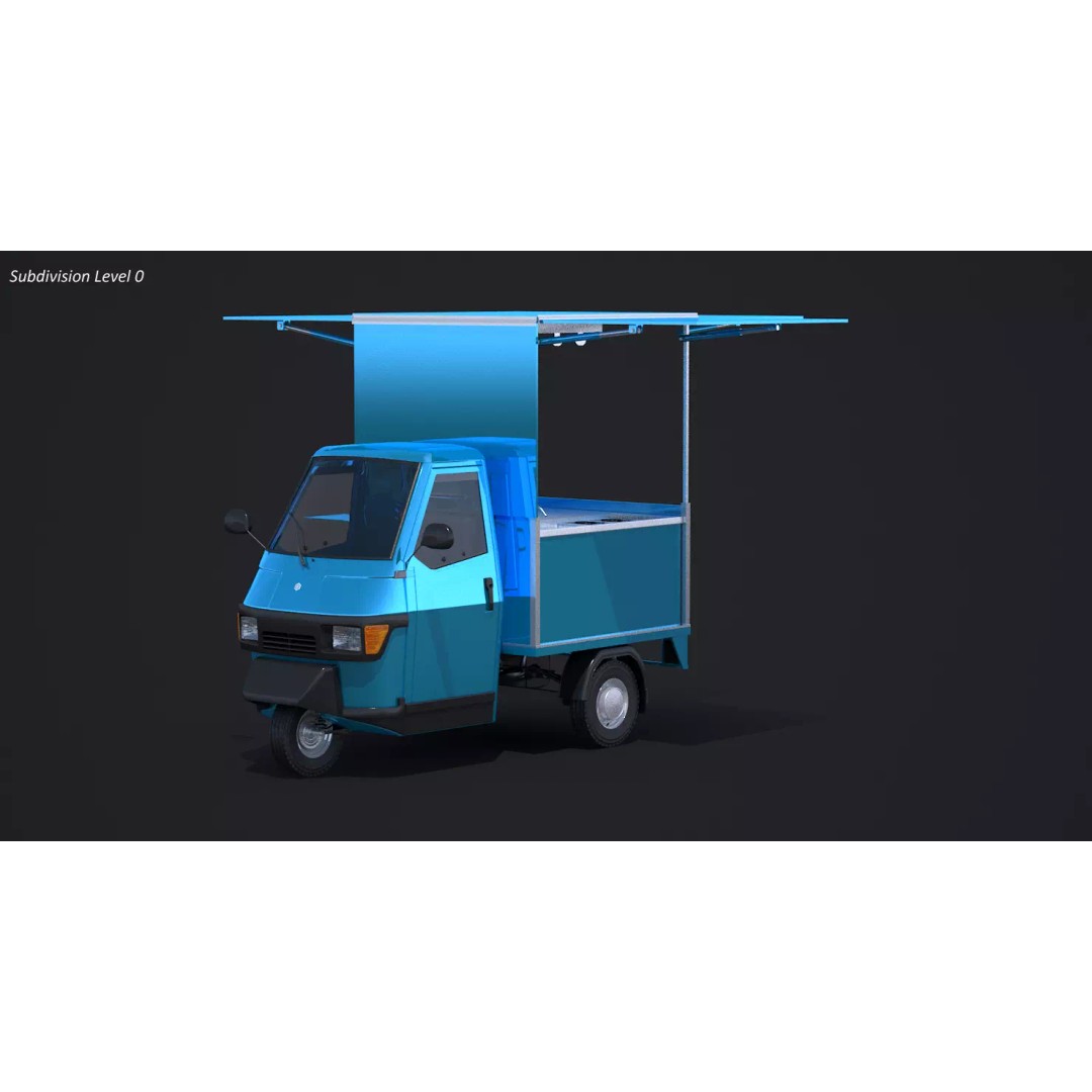 Piaggio Ape 50 Food Cart 3D Model – Vintage Catering Vehicle, FBX, OBJ - View 11