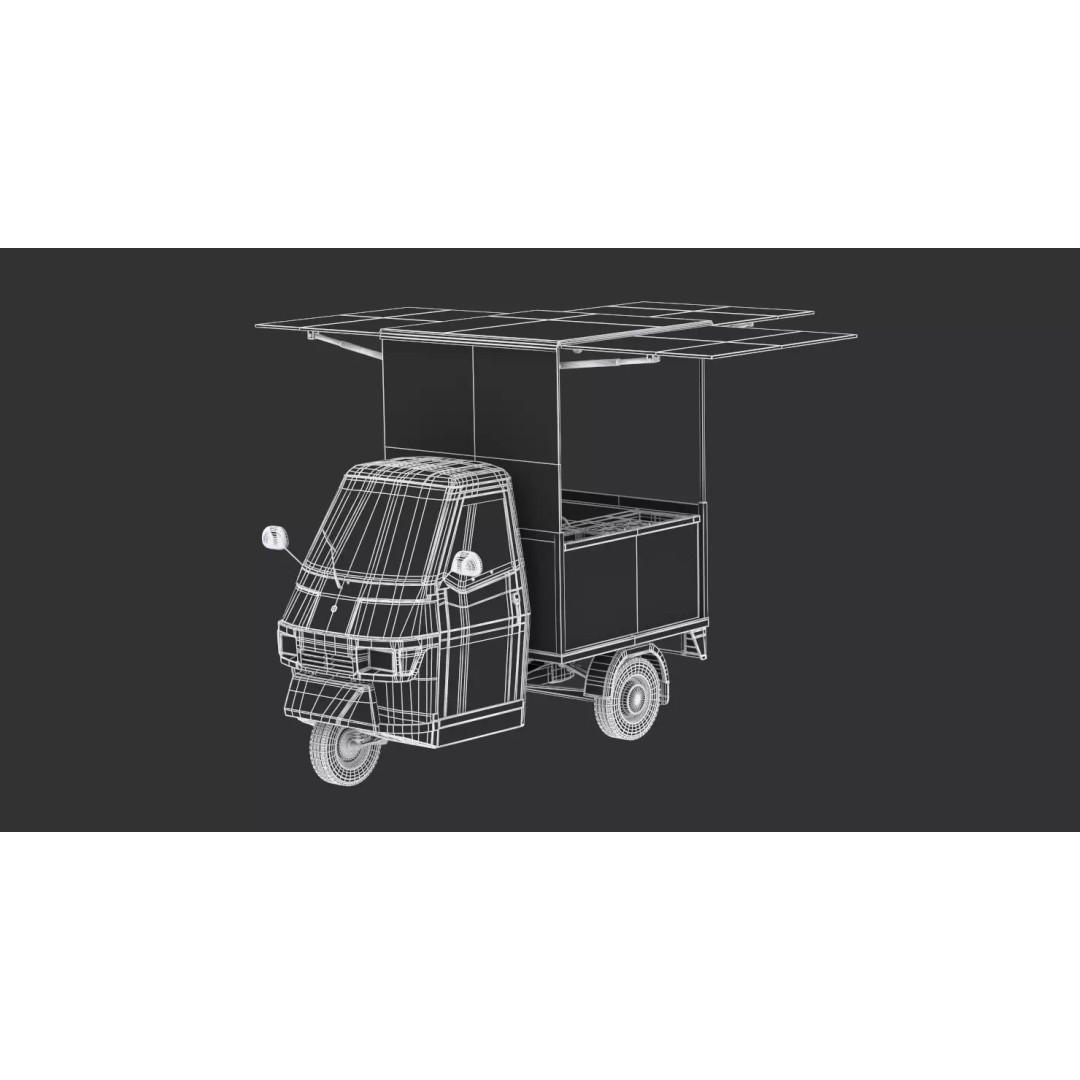 Piaggio Ape 50 Food Cart 3D Model – Vintage Catering Vehicle, FBX, OBJ - View 12
