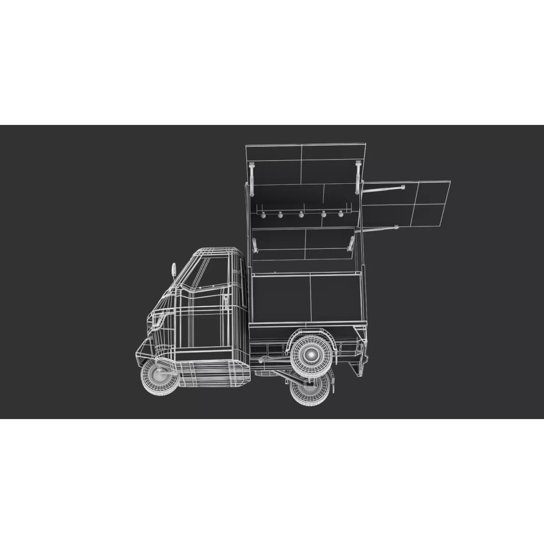 Piaggio Ape 50 Food Cart 3D Model – Vintage Catering Vehicle, FBX, OBJ - View 13