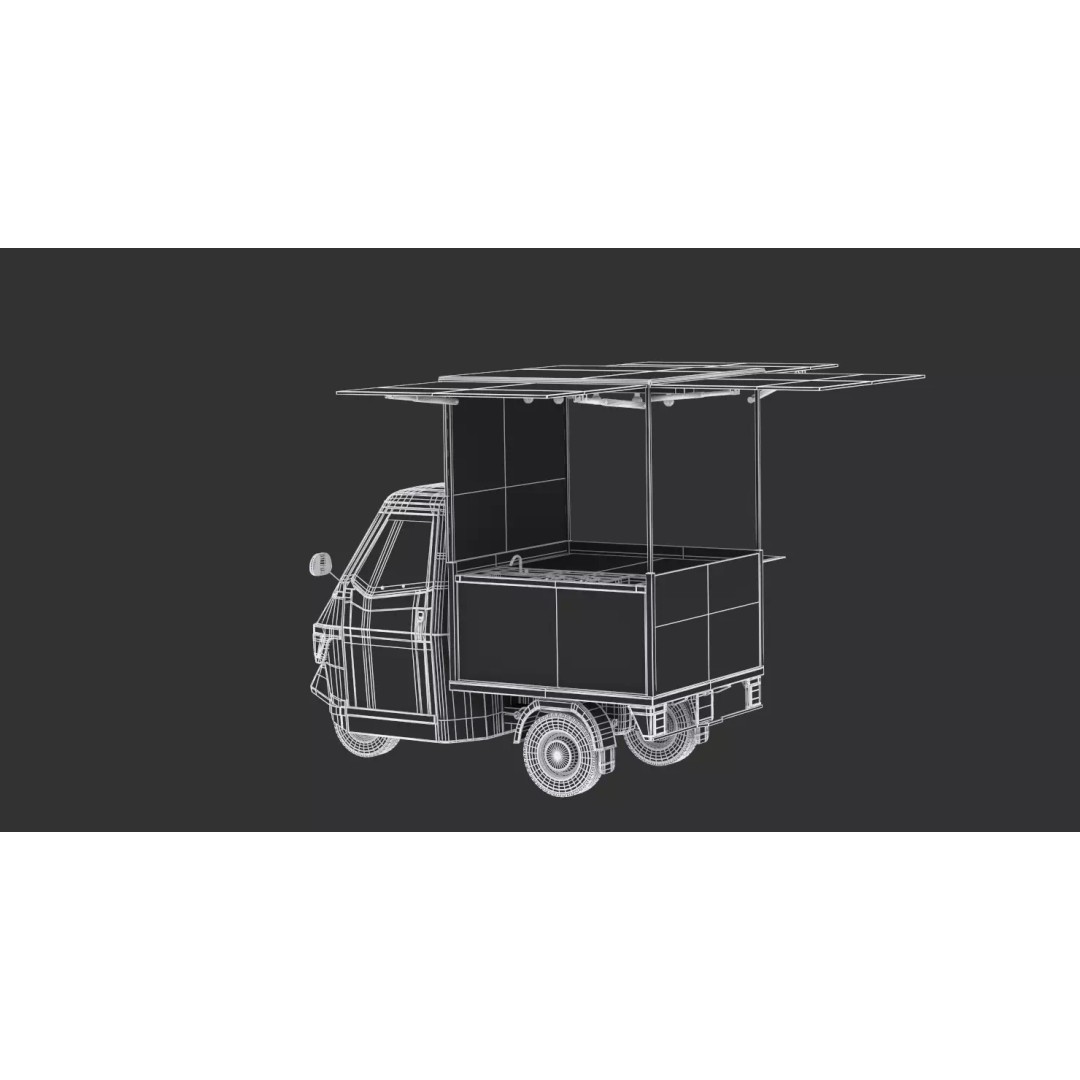 Piaggio Ape 50 Food Cart 3D Model – Vintage Catering Vehicle, FBX, OBJ - View 14