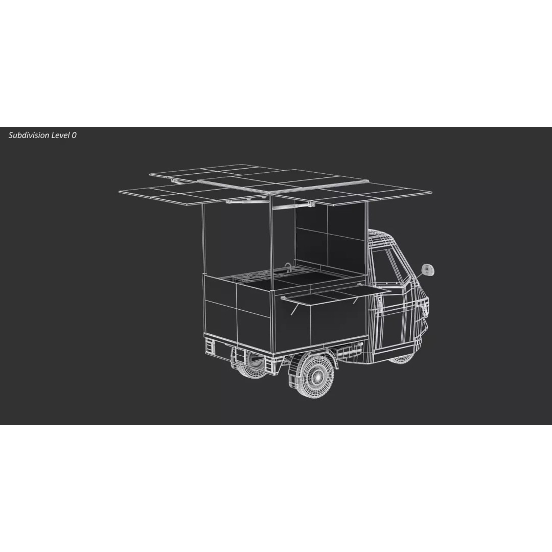 Piaggio Ape 50 Food Cart 3D Model – Vintage Catering Vehicle, FBX, OBJ - View 15