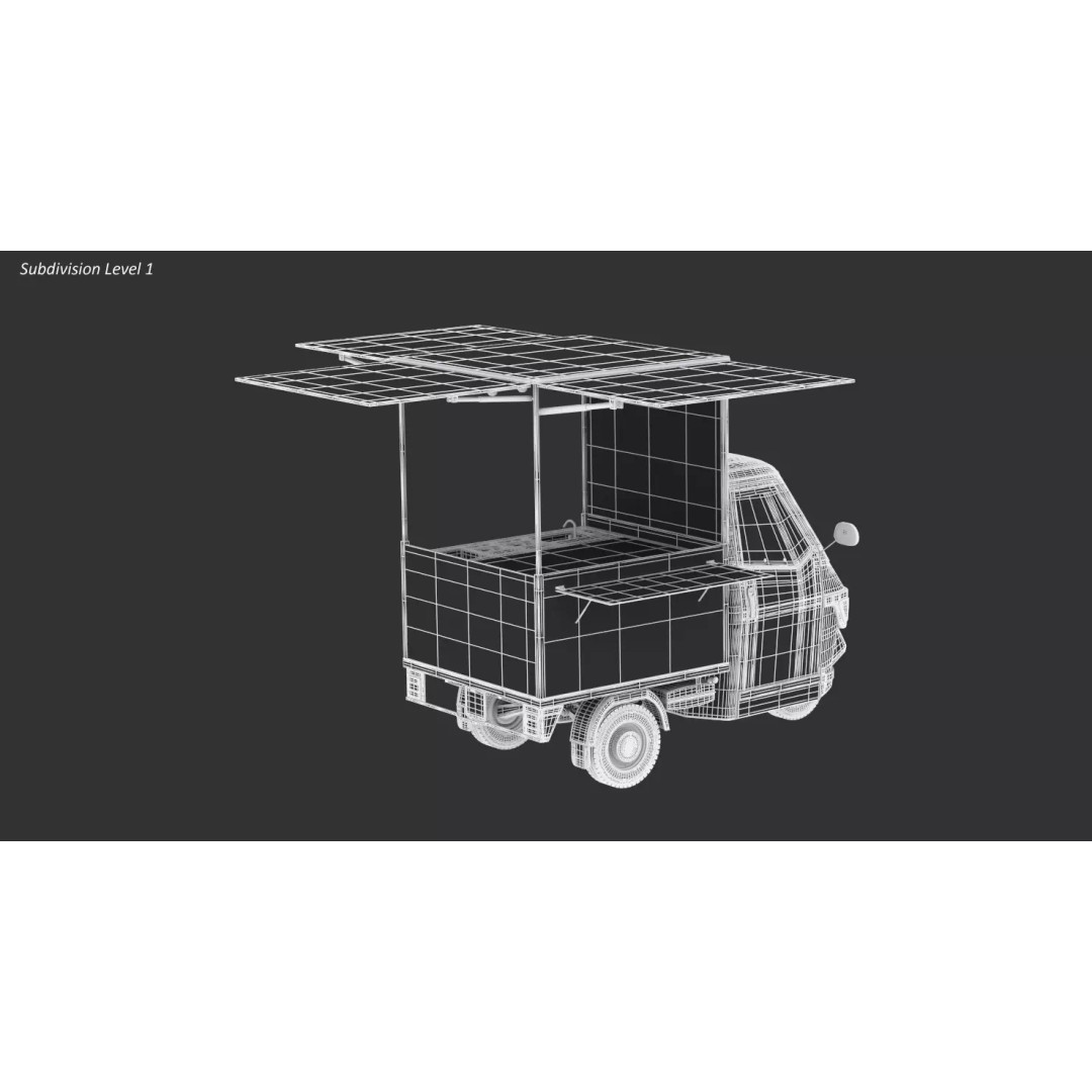 Piaggio Ape 50 Food Cart 3D Model – Vintage Catering Vehicle, FBX, OBJ - View 16