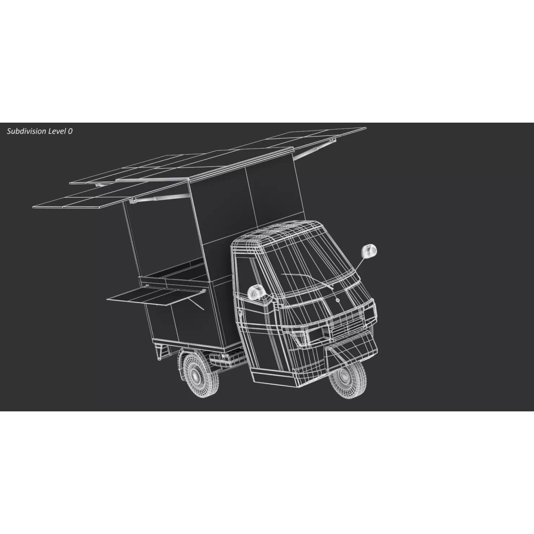 Piaggio Ape 50 Food Cart 3D Model – Vintage Catering Vehicle, FBX, OBJ - View 17